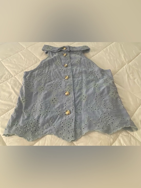 Sail to Sable Tops - SAIL TO SABLE Light Blue/Sage Eyelet Sleeveless Tank XL $30